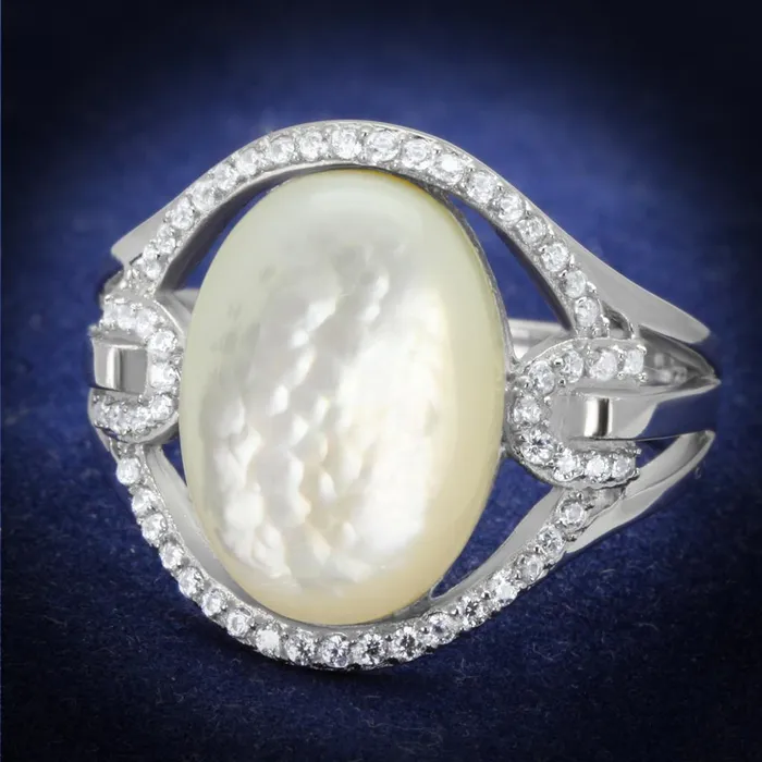 Rings Alamode TS456 Rhodium 925 Sterling Silver Ring with Precious Stone Conch in White Rings Alamode TS456 Rhodium 925 Sterling Silver Ring with Precious Stone Conch in White