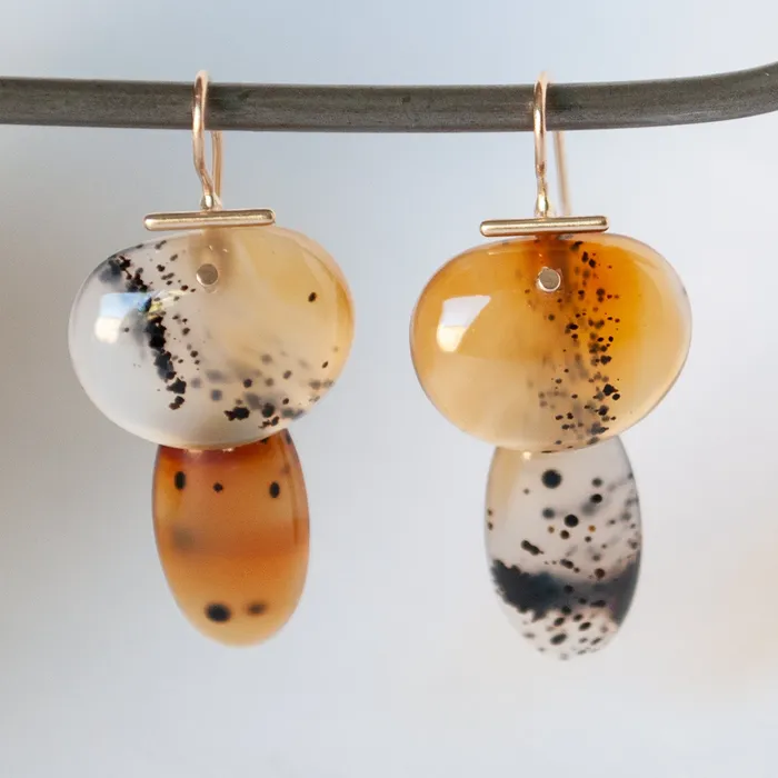 S Yamane Studio Earrings Layered Lingzhi Kiku Light Agate Earrings