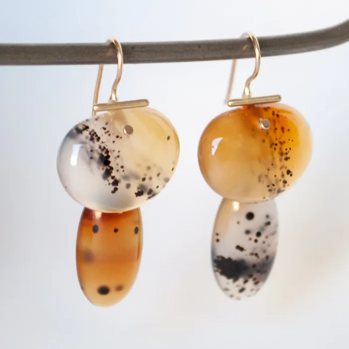 S Yamane Studio Earrings Layered Lingzhi Kiku Light Agate Earrings