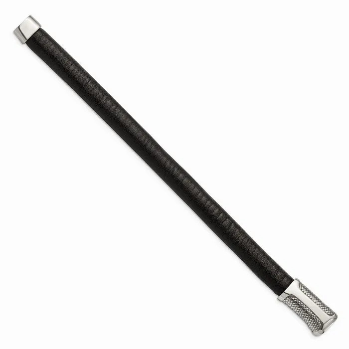 Stainless Steel Black Leather Textured 85in Bracelet Chisel Bracelets Stainless Steel Black Leather Textured 85in Bracelet Chisel Bracelets
