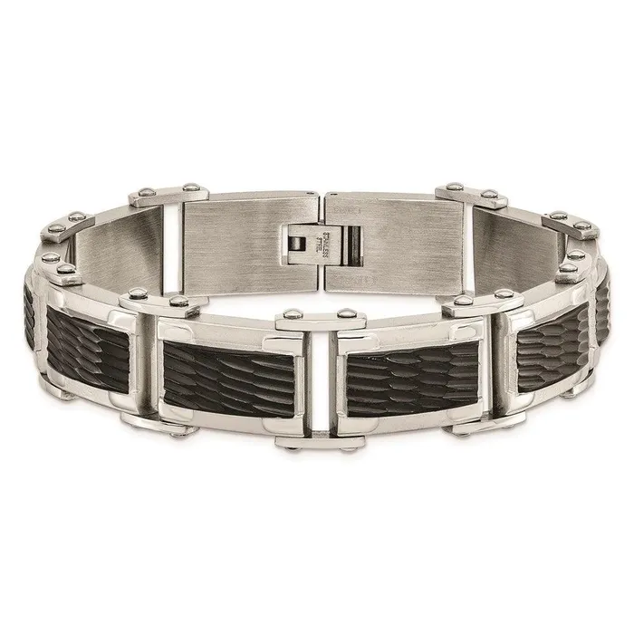 Stainless Steel Blackplated Textured 9in Bracelet Chisel Bracelets