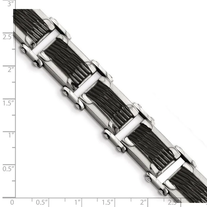 Stainless Steel Blackplated Textured 9in Bracelet Chisel Bracelets