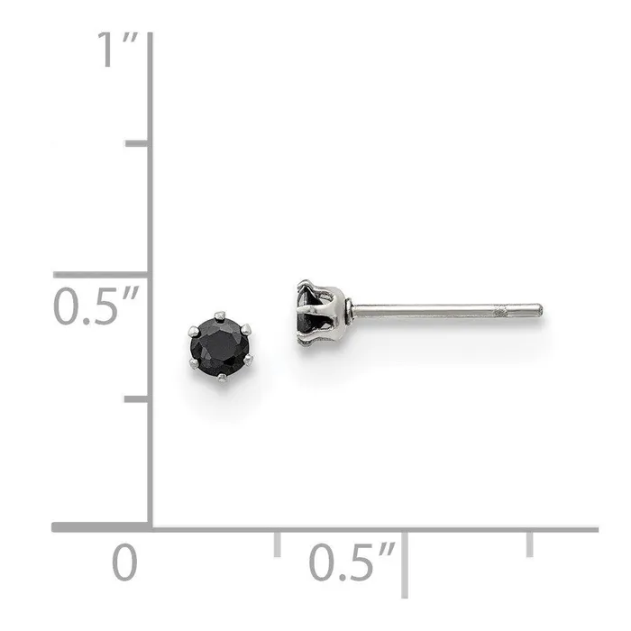 Stainless Steel Polished 3mm Black Round CZ Stud Post Earrings Chisel Earrings Stainless Steel Polished 3mm Black Round CZ Stud Post Earrings Chisel Earrings