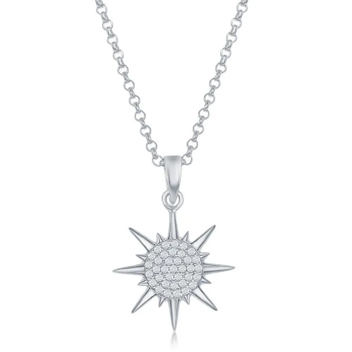 Sterling Silver CZ Sun Pendant Earrings Set With Chain Classic Earrings