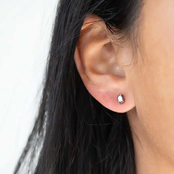 TAP By Todd Pownell Emerald Cut Diamond Dark Halo Studs Earrings