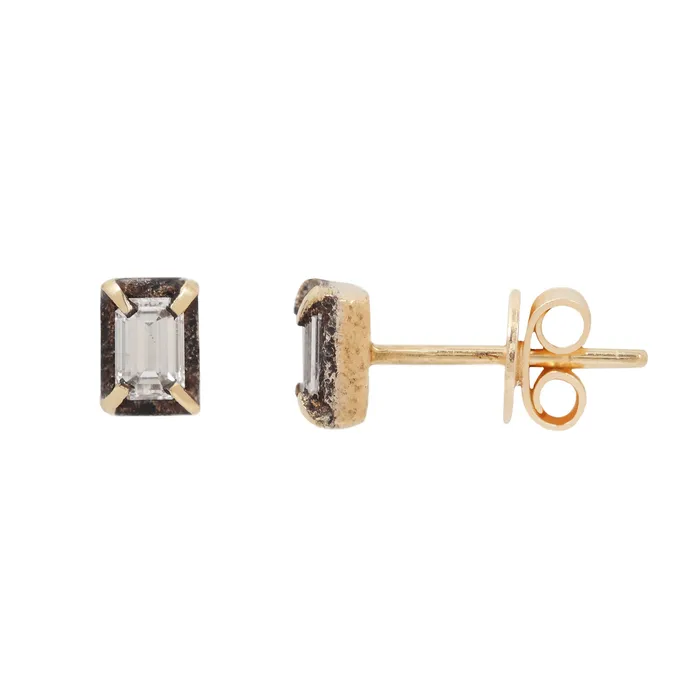 TAP By Todd Pownell Emerald Cut Diamond Dark Halo Studs Earrings