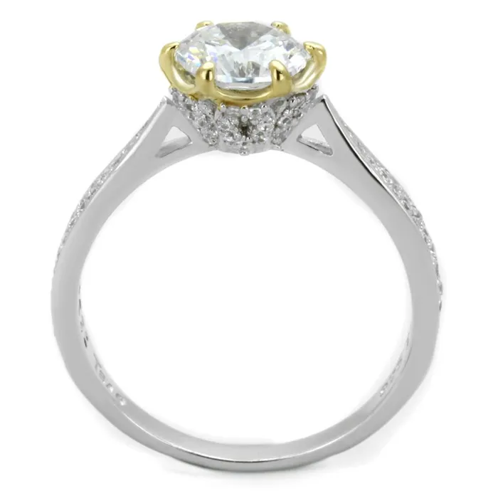 TS340 Reverse TwoTone 925 Sterling Silver Ring with AAA Grade CZ in Clear Alamode Rings