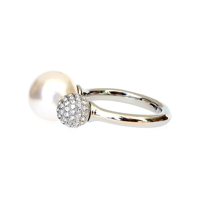 Armani Rings Armani Ladies Ring Stainless Steel Open Style With Pearl Stones Size 8