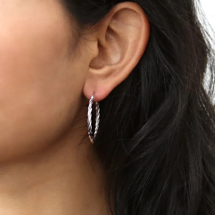BERRICLE Earrings Cable Medium Hoop Earrings in Sterling Silver 12