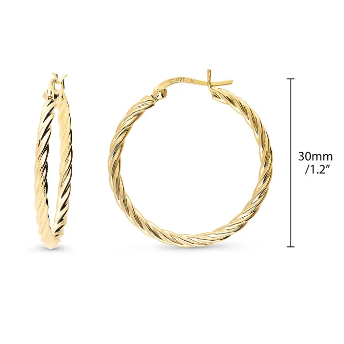 BERRICLE Earrings Cable Medium Hoop Earrings in Sterling Silver 12