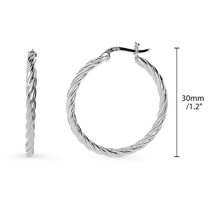 BERRICLE Earrings Cable Medium Hoop Earrings in Sterling Silver 12