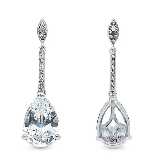 BERRICLE Earrings Solitaire 114ct Pear CZ Earrings in Sterling Silver