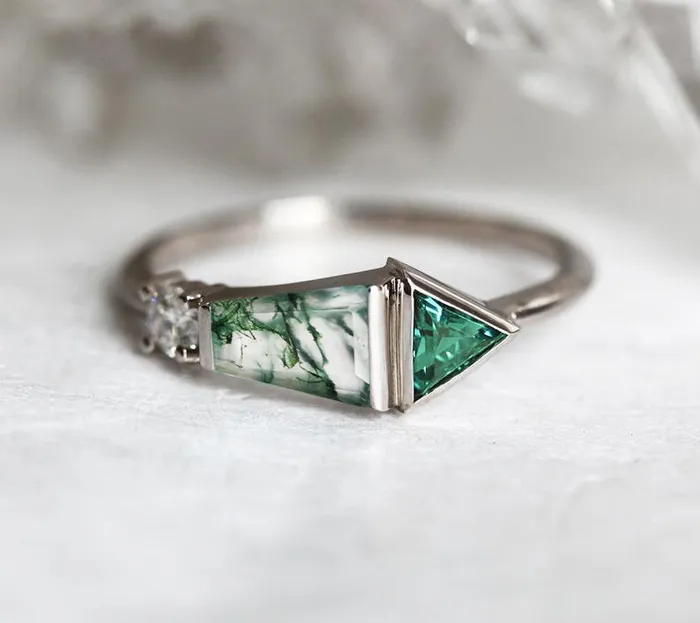 Capucinne Rings Dita Moss Agate Trapezoid Ring