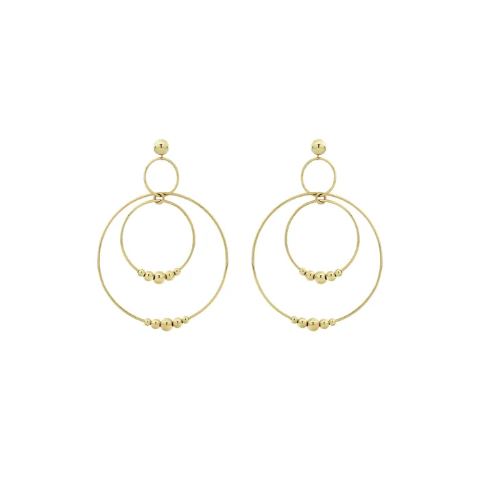 Caviar Gold Three Circle Bead Drop Earrings Lagos Earrings