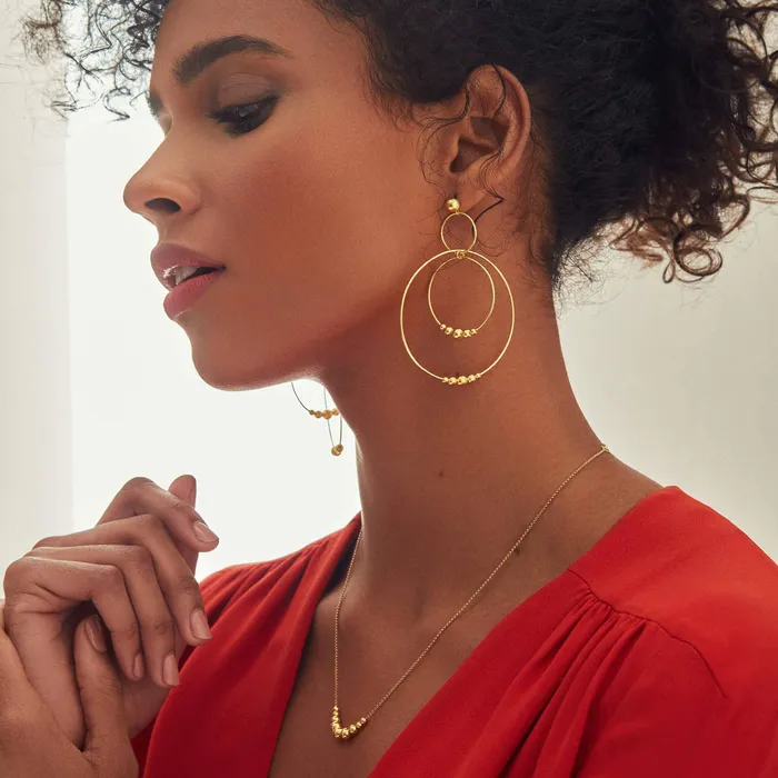 Caviar Gold Three Circle Bead Drop Earrings Lagos Earrings