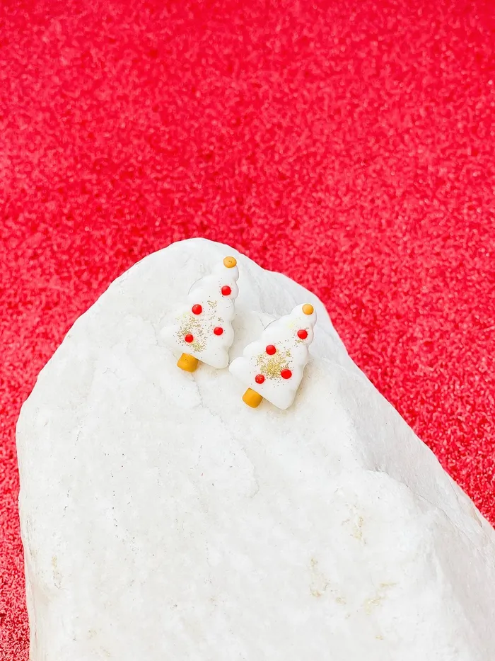 Earrings White Christmas Tree Clay Stud Earrings Prep Obsessed FP
