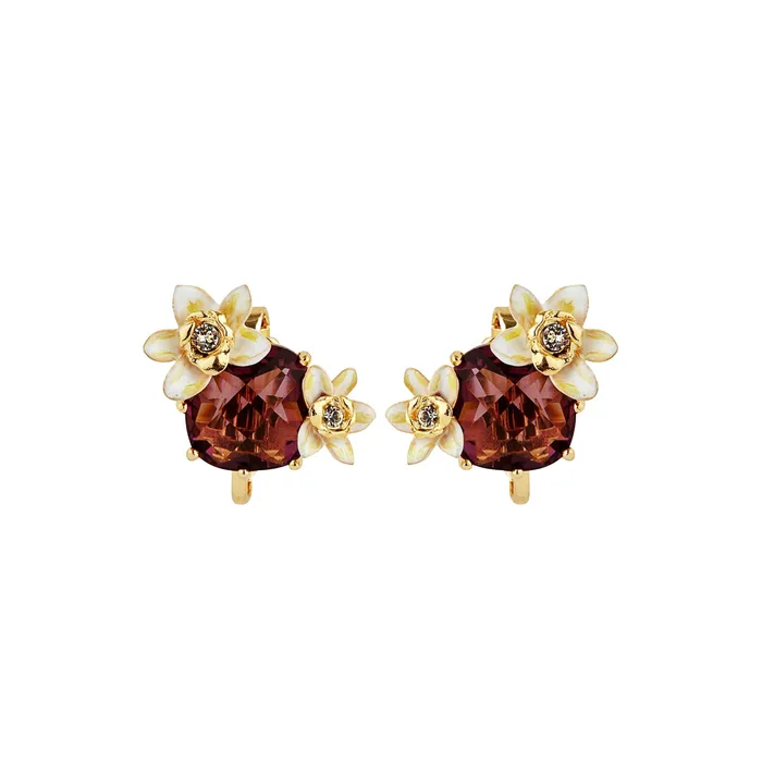 Les Nereides Faceted Glass And Vanilla Flower ClipOn Earrings Les Nereides Earrings Les Nereides Faceted Glass And Vanilla Flower ClipOn Earrings Les Nereides Earrings