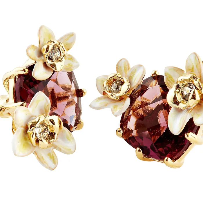 Les Nereides Faceted Glass And Vanilla Flower ClipOn Earrings Les Nereides Earrings