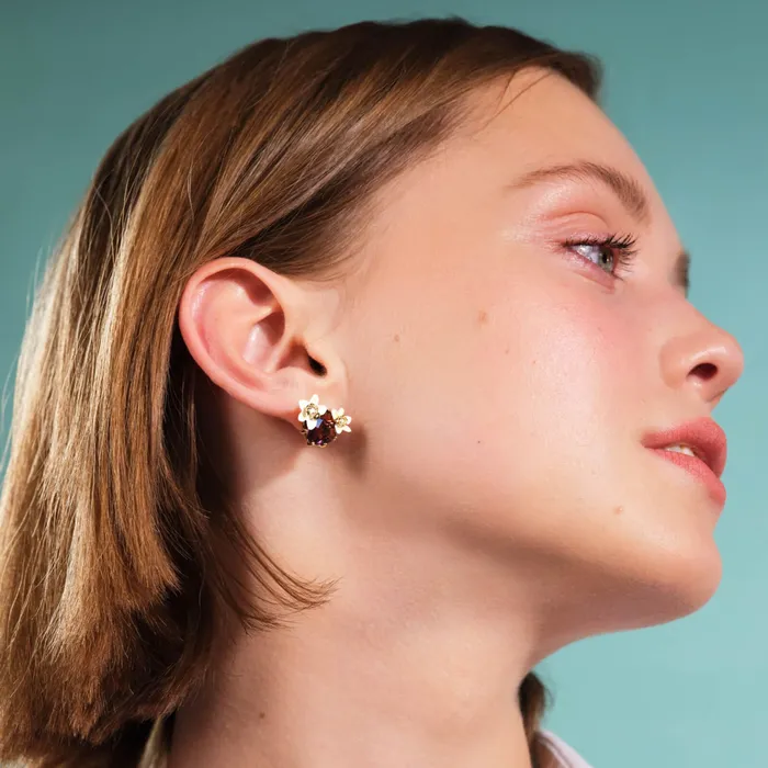 Les Nereides Faceted Glass And Vanilla Flower ClipOn Earrings Les Nereides Earrings