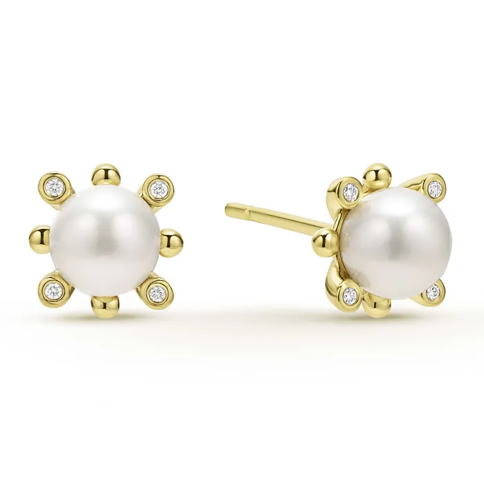 Luna 18K Gold Diamond Fleur Pearl Earrings and Necklace Gift Set LAGOS Earrings Luna 18K Gold Diamond Fleur Pearl Earrings and Necklace Gift Set LAGOS Earrings