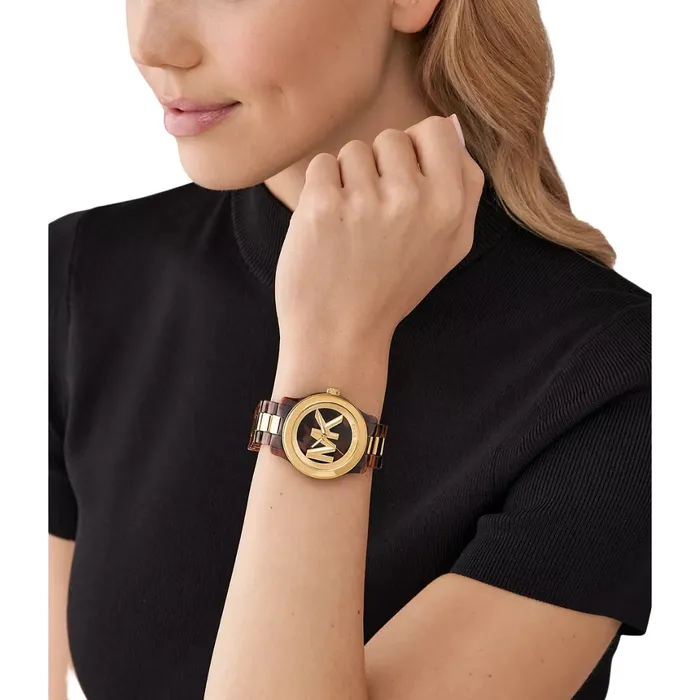 Michael Kors Runway Ladies ThreeHand Brown Acetate and GoldTone Stainless Steel Watch Michael Kors Earrings