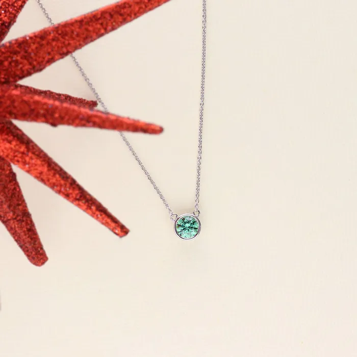 Necklaces BERRICLE Solitaire Green Bezel CZ Necklace in Sterling Silver 08ct