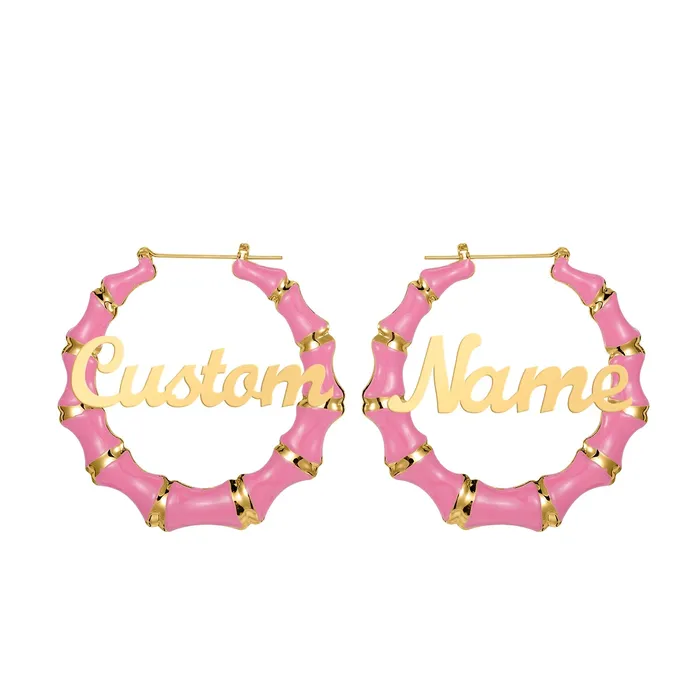 Novalico Earrings Pink Bamboo Hoop Name Earrings