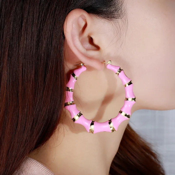 Novalico Earrings Pink Bamboo Hoop Name Earrings