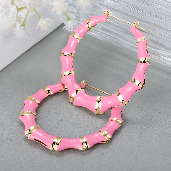 Novalico Earrings Pink Bamboo Hoop Name Earrings