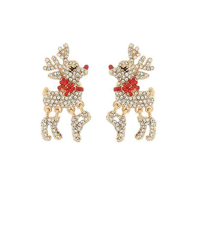 Prep Obsessed GS Earrings Crystal Reindeer With Dangle Legs Earrings