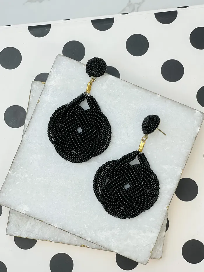 Prep Obsessed MOA Earrings Braided Teardrop Beaded Dangle Earrings Black