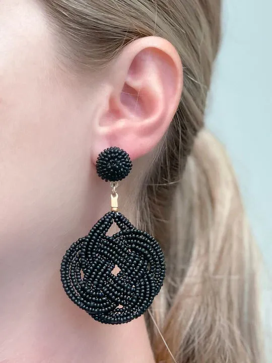 Prep Obsessed MOA Earrings Braided Teardrop Beaded Dangle Earrings Black
