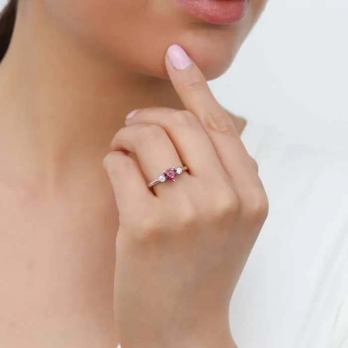 Rings BERRICLE 3Stone Heart 07ct Red Heart CZ Ring in Sterling Silver