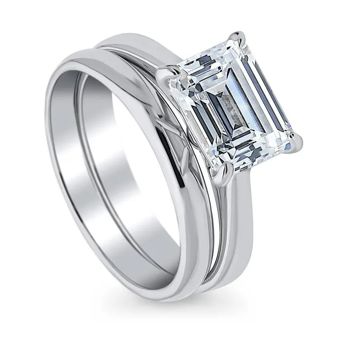 Rings BERRICLE Solitaire EastWest Emerald Cut CZ Ring Set in Sterling Silver