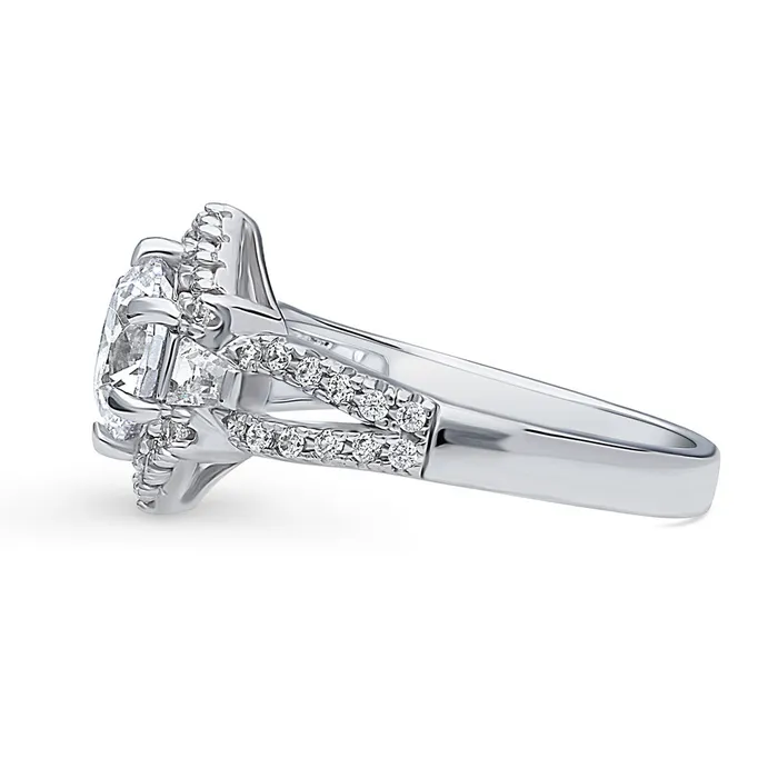 Rings Hexagon Halo 125ct CZ Split Shank Ring in Sterling Silver BERRICLE