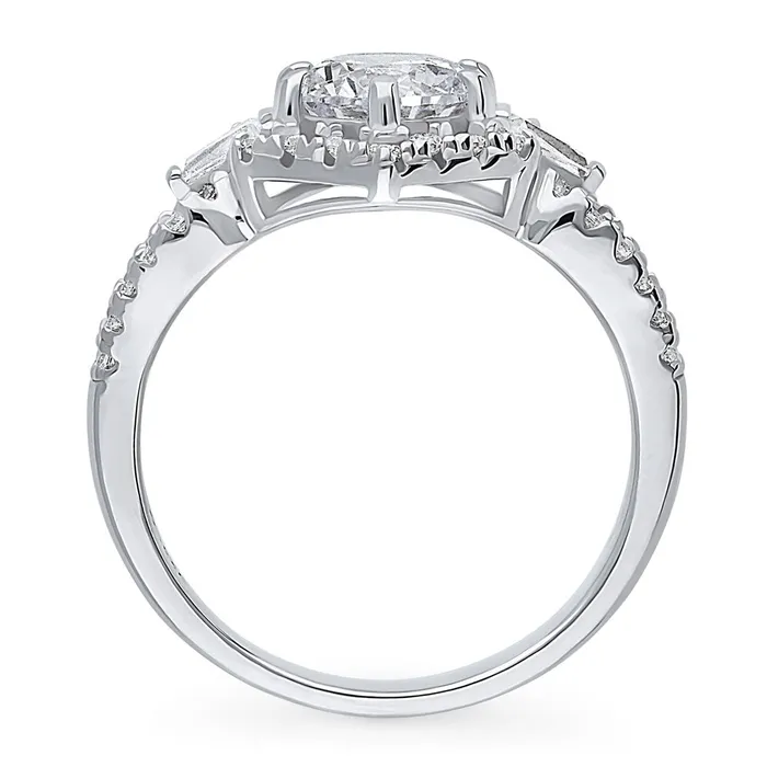 Rings Hexagon Halo 125ct CZ Split Shank Ring in Sterling Silver BERRICLE