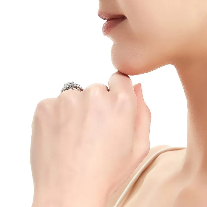 Rings Hexagon Halo 125ct CZ Split Shank Ring in Sterling Silver BERRICLE