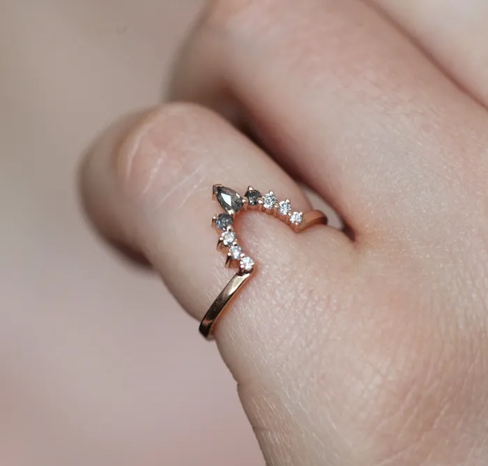 Salt Pepper Diamond Wedding Ring With Side Diamonds Capucinne Rings