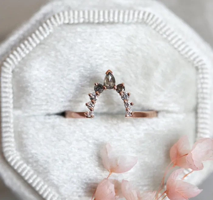 Salt Pepper Diamond Wedding Ring With Side Diamonds Capucinne Rings