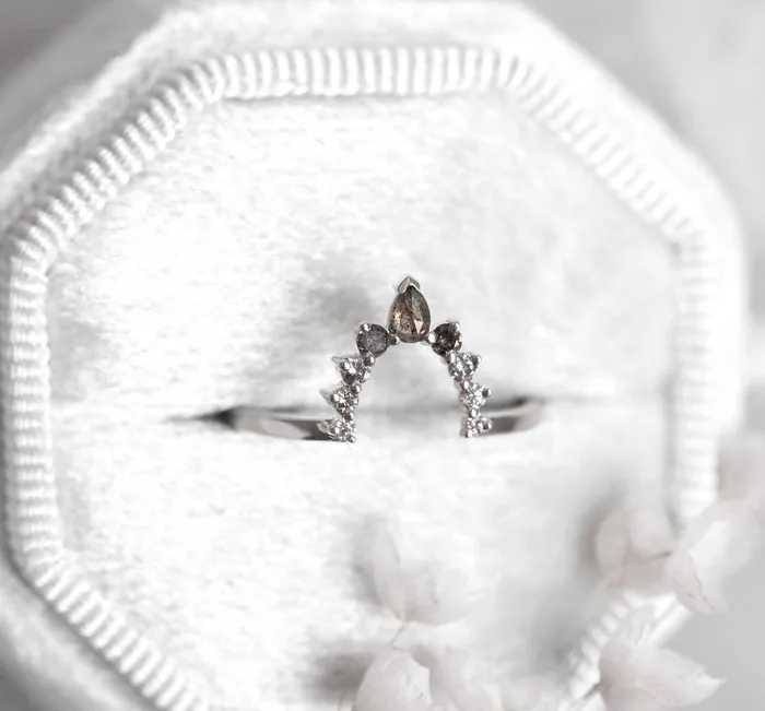 Salt Pepper Diamond Wedding Ring With Side Diamonds Capucinne Rings