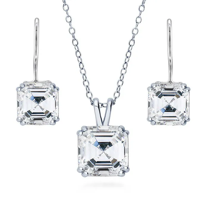 Solitaire Asscher CZ Set in Sterling Silver BERRICLE Earrings