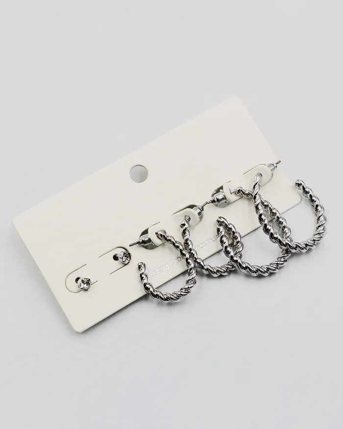 Twisted Metal 3PC Earring Set CHECK20241 Earrings