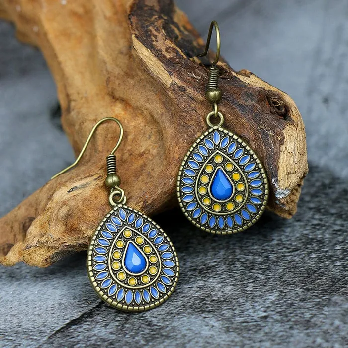 wickedafstore Earrings Multicolor Vintage Boho Tear Drop Earrings