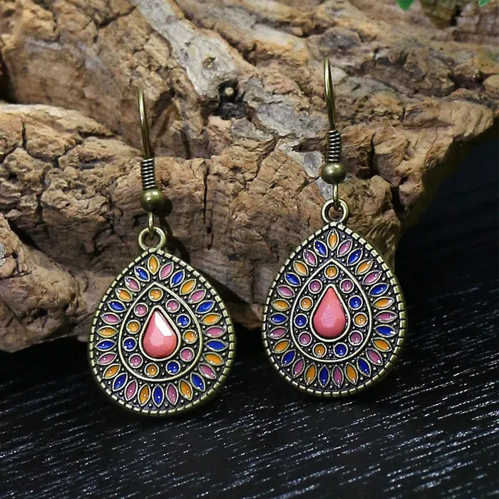 wickedafstore Earrings Multicolor Vintage Boho Tear Drop Earrings