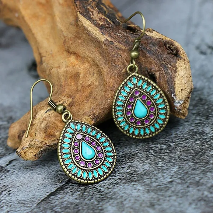 wickedafstore Earrings Multicolor Vintage Boho Tear Drop Earrings