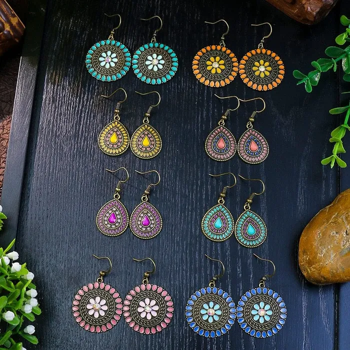 wickedafstore Earrings Multicolor Vintage Boho Tear Drop Earrings